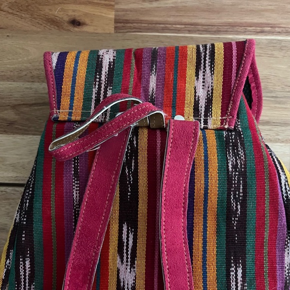 Handmade Guatemala Backpack Woven / Leather / Suede Pink Multicolor - Picture 3 of 9